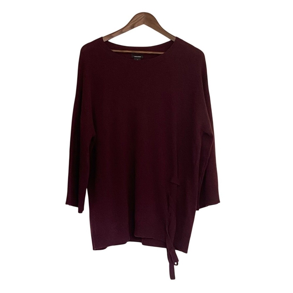 Halogen Cashmere Wool Sweater XL Maroon Crew Neck Burgundy Tie Side Women's